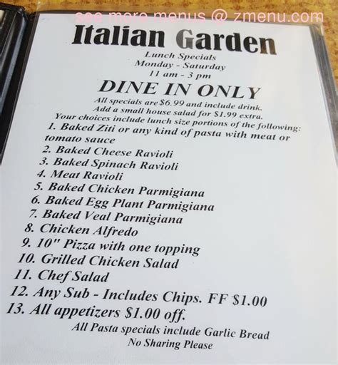 5 of 5, and one of 20 Winnsboro restaurants on Tripadvisor. . Italian garden winnsboro menu